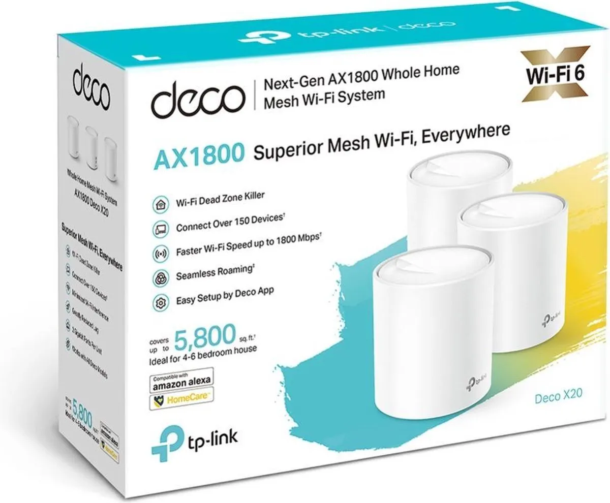 TP-Link Deco X20 - Mesh Wifi - WiFi Versterker - Wifi 6 - 1800 Mbps - 3-pack