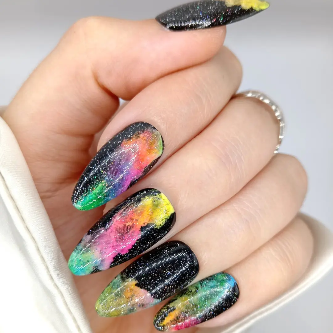 SD Press on Nails No. 71 Electric Voodoo Zwart Neon Smoke - 20 Stuks