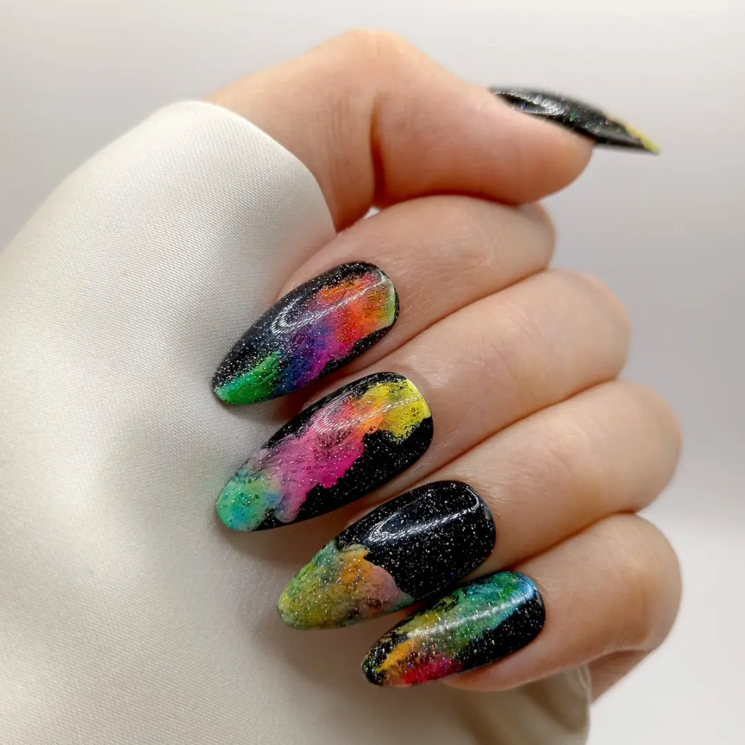 SD Press on Nails No. 71 Electric Voodoo Zwart Neon Smoke - 20 Stuks