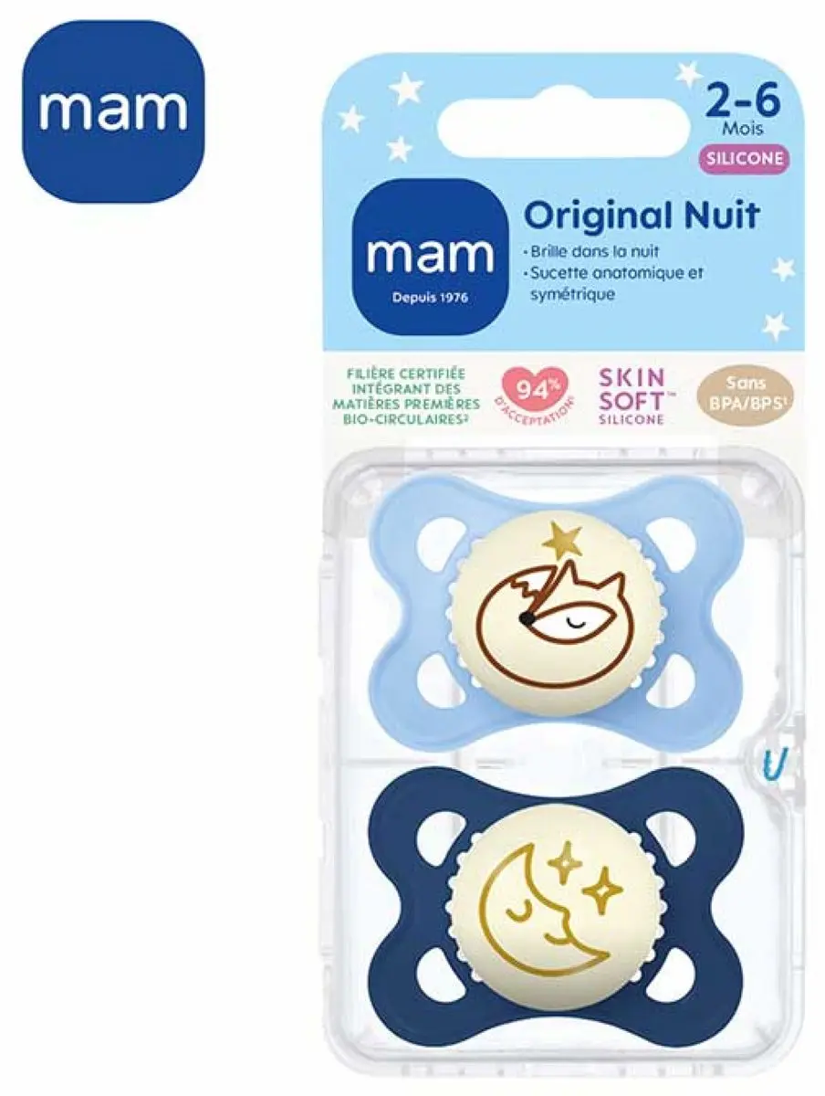MAM 2 Originele NachtSpenen 2-6 Maanden - Vos/Maan - 2 Stuks