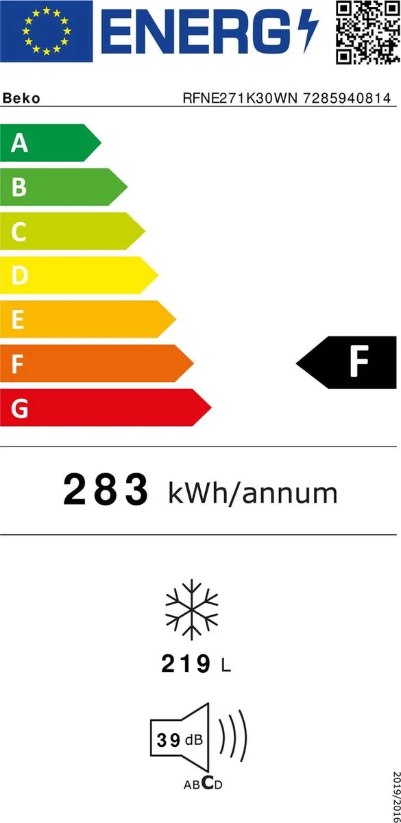 Beko RFNE271K30WN Vriezer 195L - 4 Vakken - 16 kg/dag - Wit