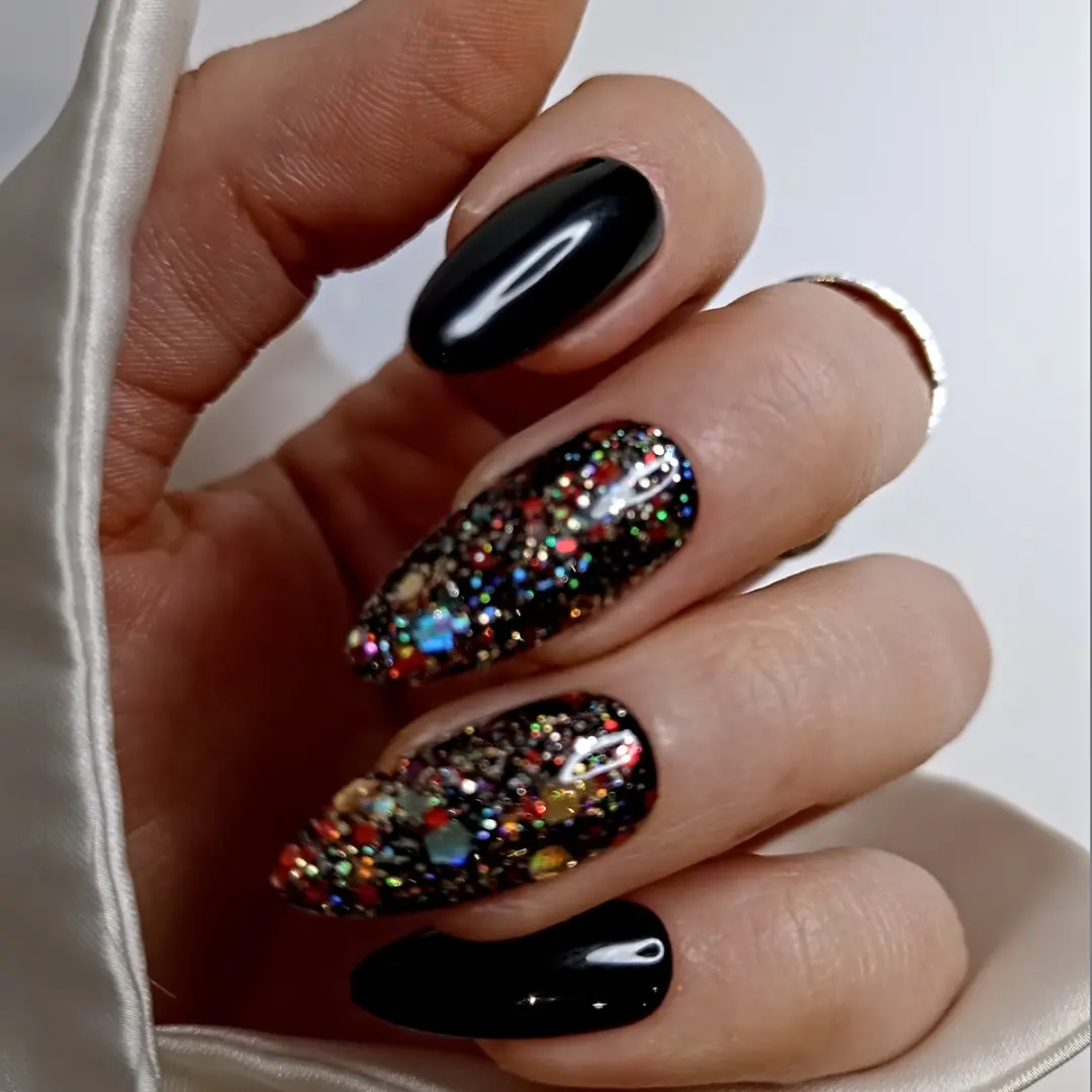 SD Press on Nails B-168 Plaknagels - Zwart Glitter - 20 Stuks