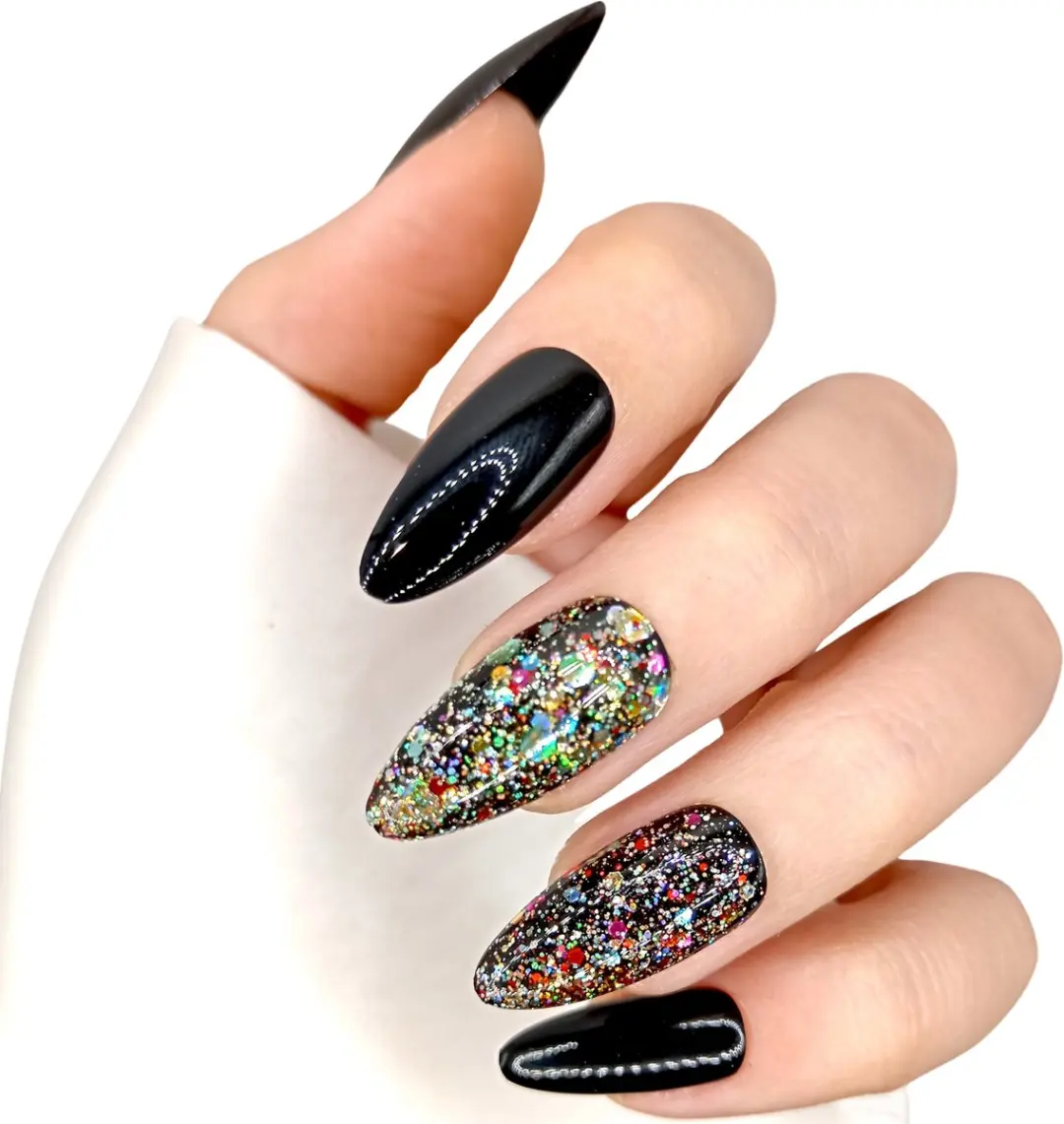SD Press on Nails B-168 Plaknagels - Zwart Glitter - 20 Stuks