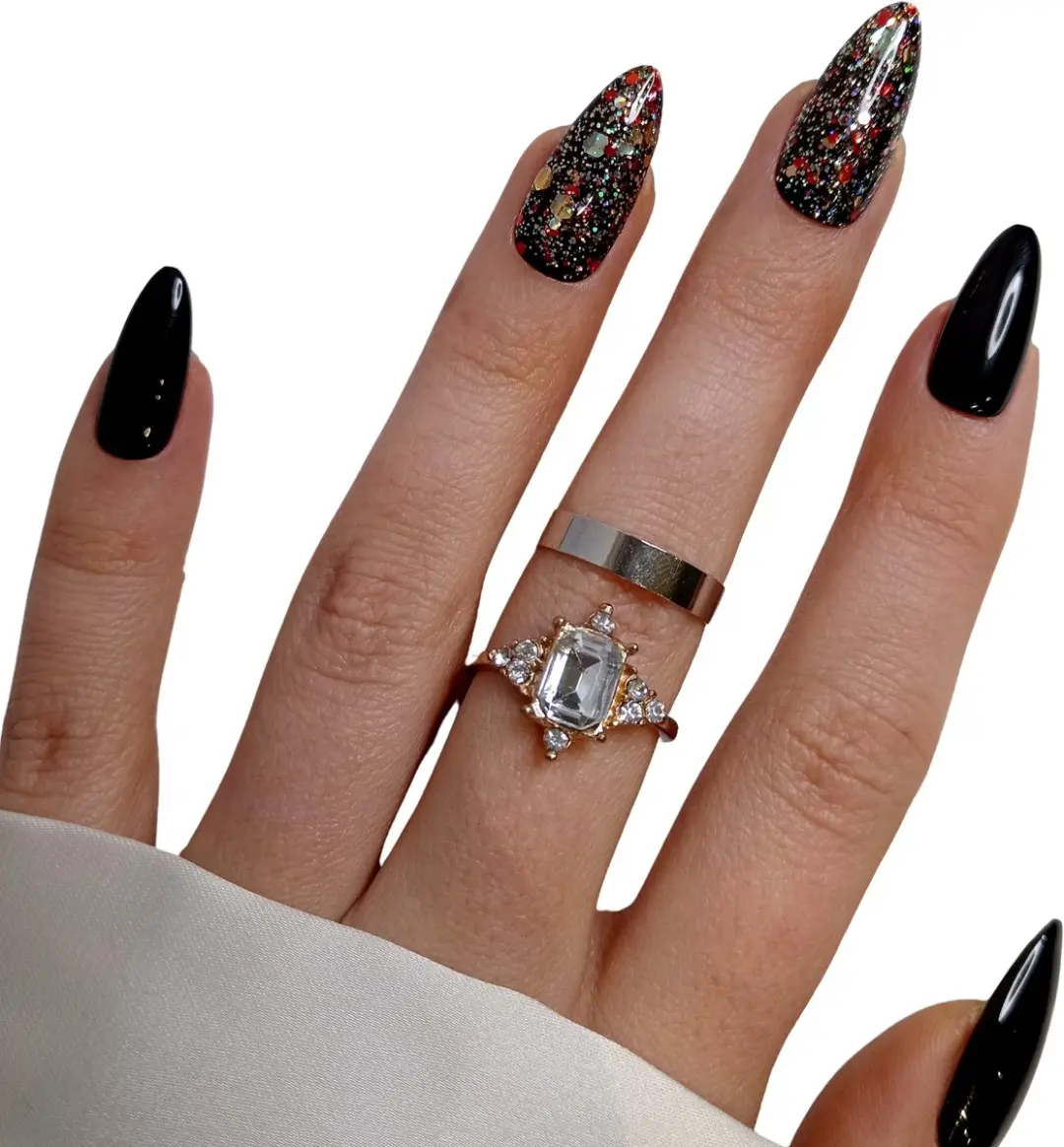 SD Press on Nails B-168 Plaknagels - Zwart Glitter - 20 Stuks