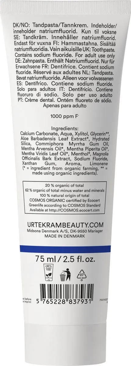 Urtekram Munttandpasta Fluoride 75ml