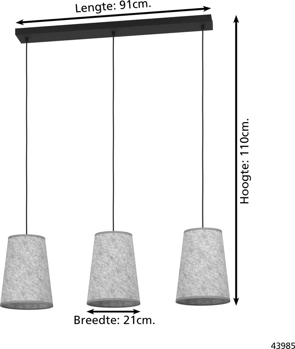 Eglo Alsager Hanglamp E27 - 91cm - Grijs/Zwart - Staal - afbeelding 6 van 6