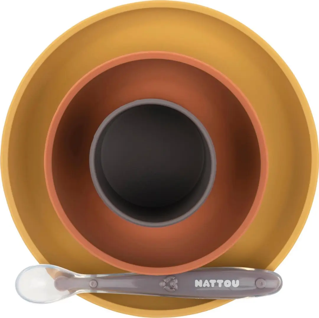 Nattou Siliconen Servies 4-delig - Antislip - BPA-vrij - Oker/Terracotta