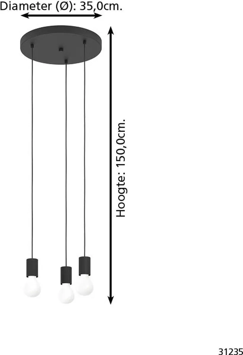 Eglo Nogalte Hanglamp 3x E27 - Ø35cm - Zwart - afbeelding 6 van 6