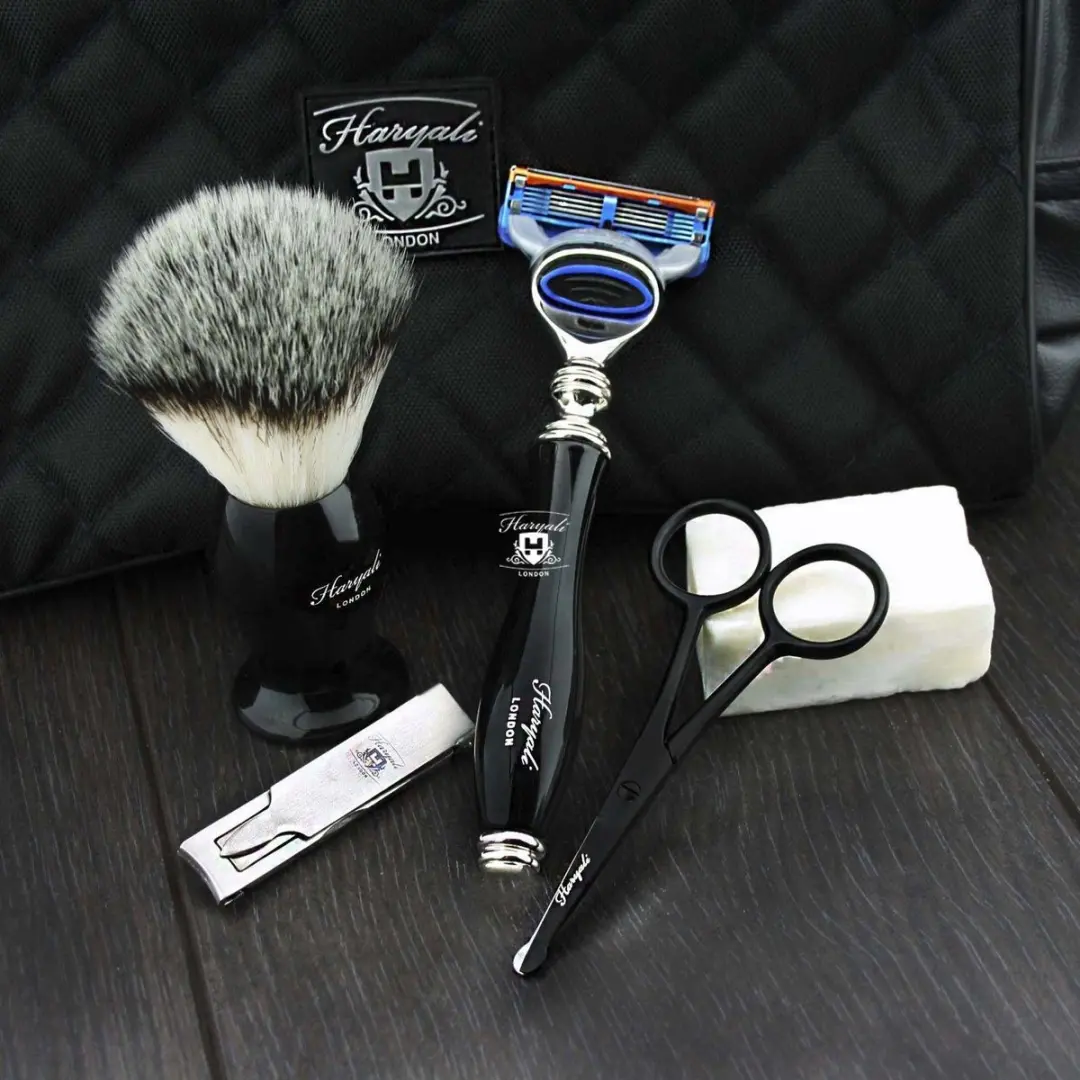 Haryali London Heren Scheerset 9-delig - Blauw/Wit/Zwart/Zilver