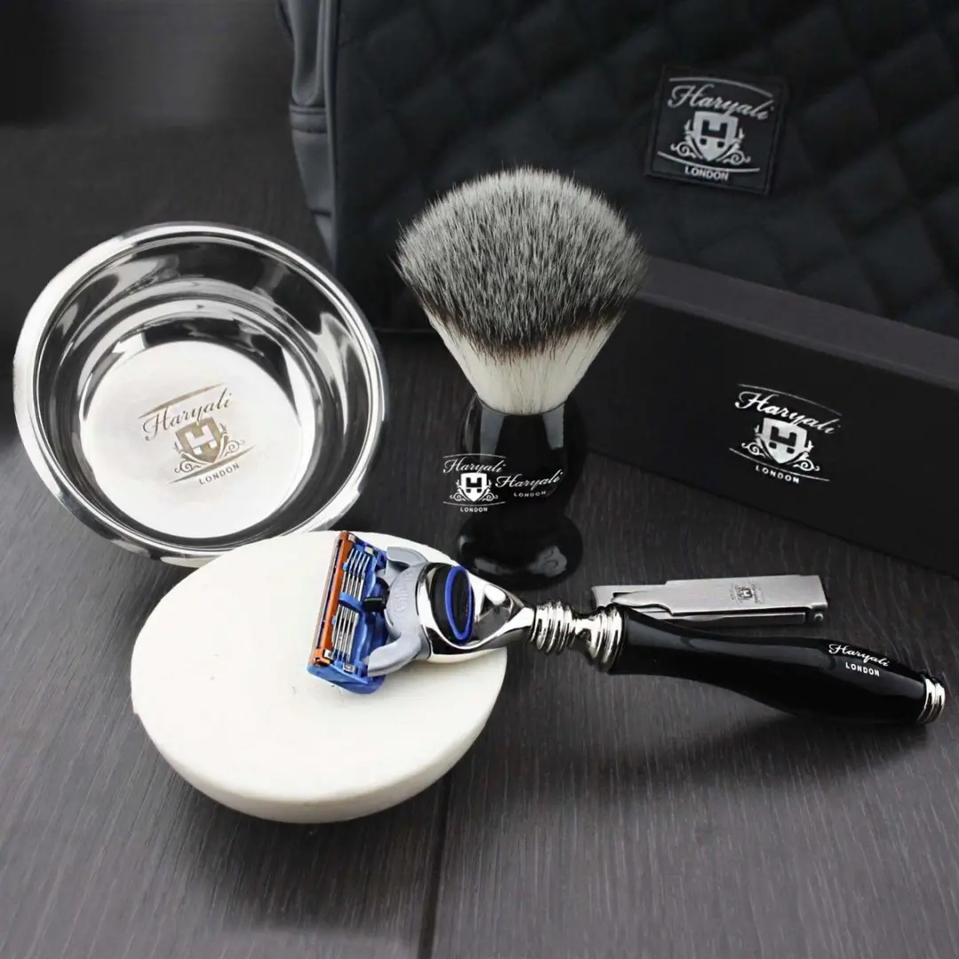 Haryali London Heren Scheerset 9-delig - Blauw/Wit/Zwart/Zilver