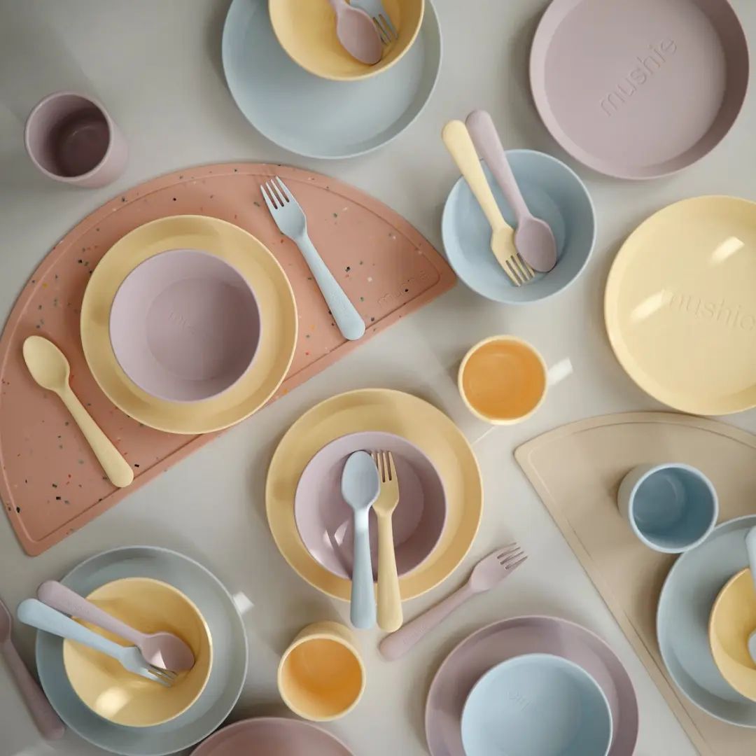 Mushie Kinderservies Set 2 Borden - Pale Daffodil