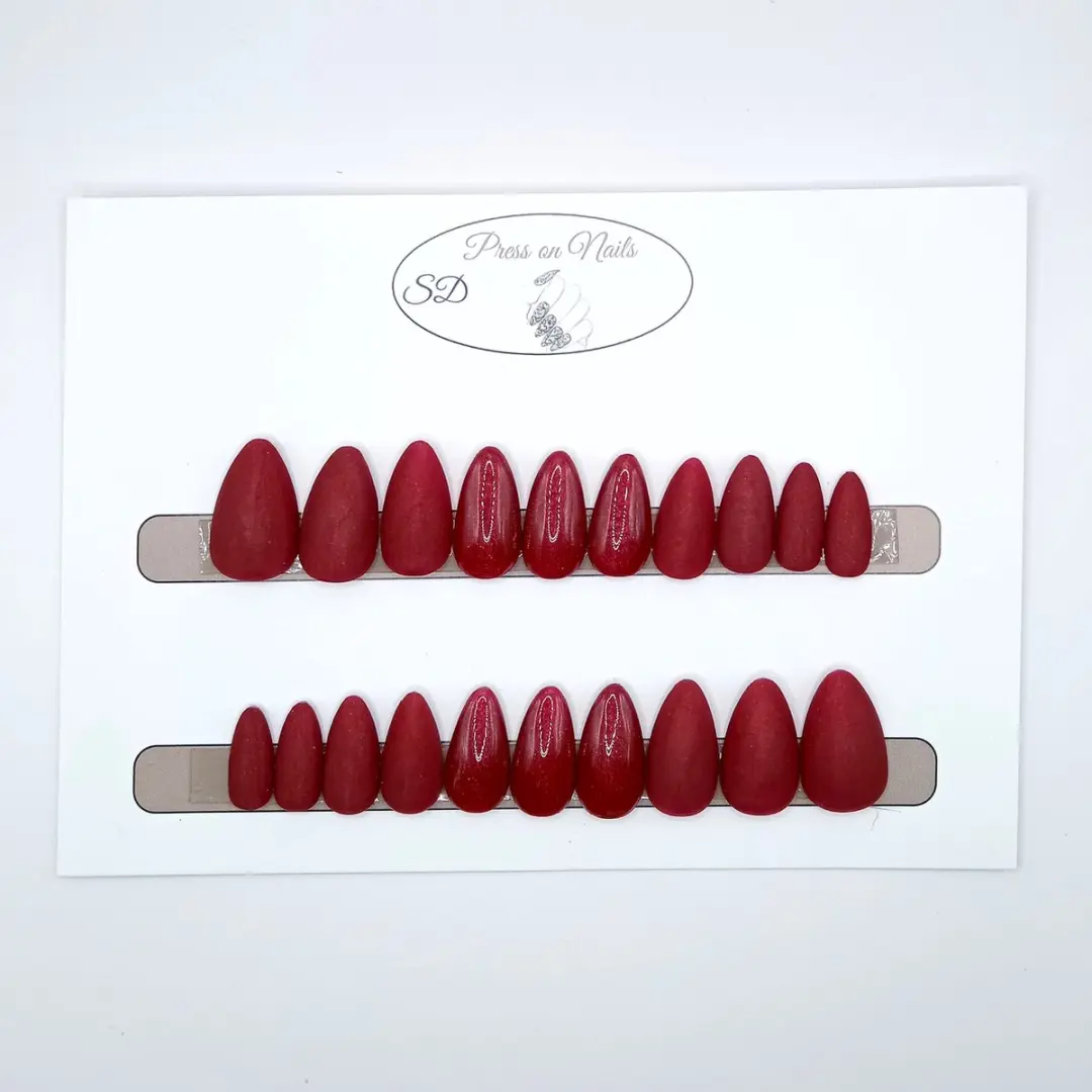 SD Press on Nails B-104 Stiletto Nagels - 20 Stuks - Rood Matte/Glans