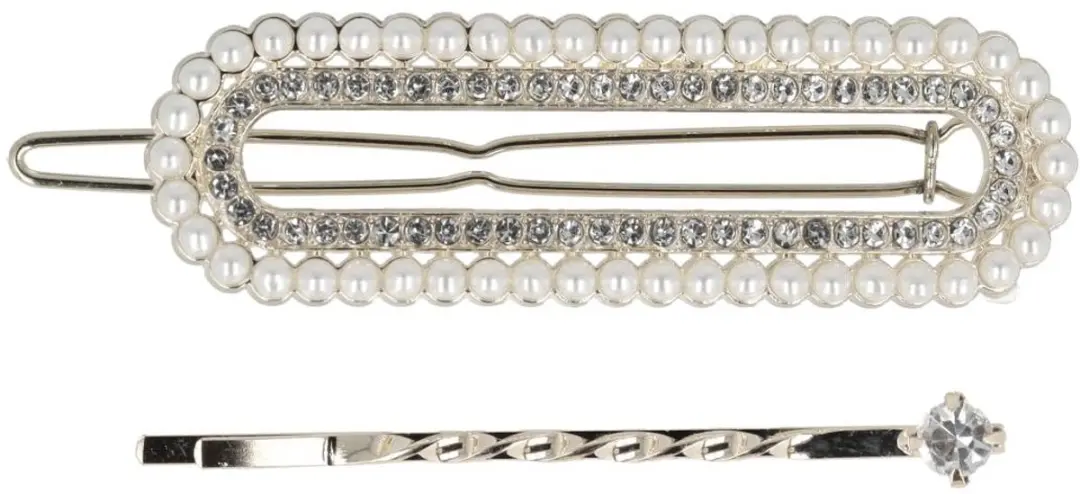 Haarsoires Haarspeld 6cm - Recht Parel Strass - Zilver Wit - 2 Stuks