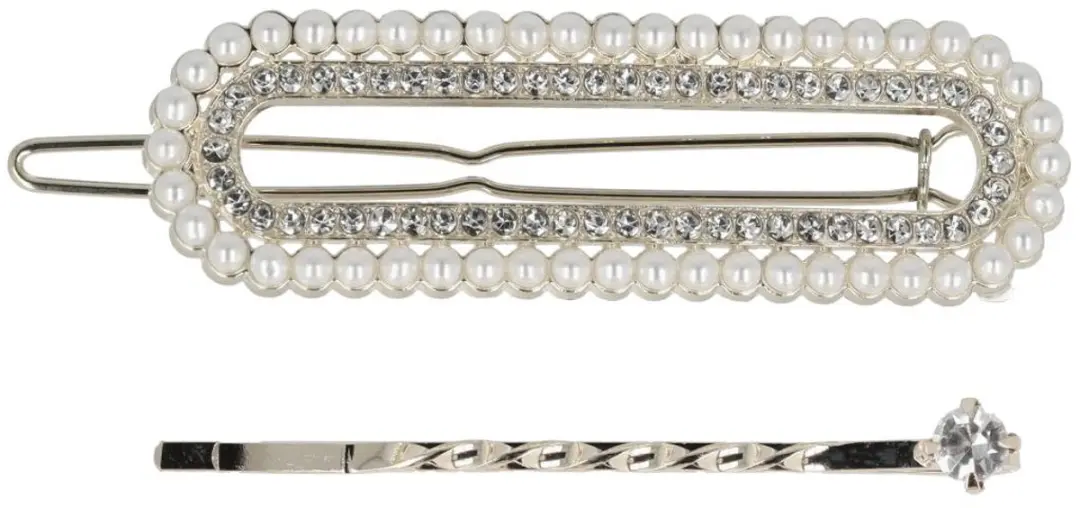 Haarsoires Haarspeld 6cm - Recht Parel Strass - Zilver Wit - 2 Stuks