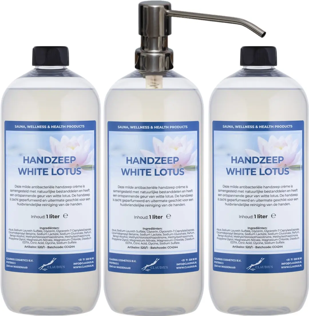 Splashbox Cosmetics Handzeep White Lotus 1L - 3 Stuks - RVS Pomp