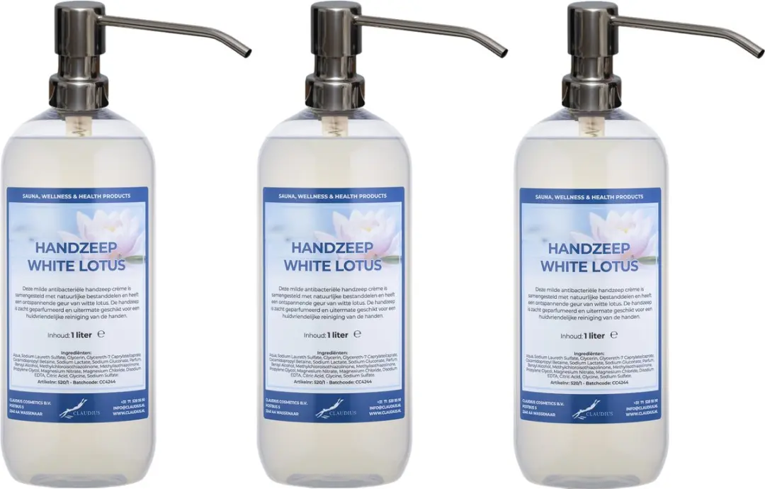 Splashbox Cosmetics Handzeep White Lotus 1L - 3 Stuks - RVS Pomp