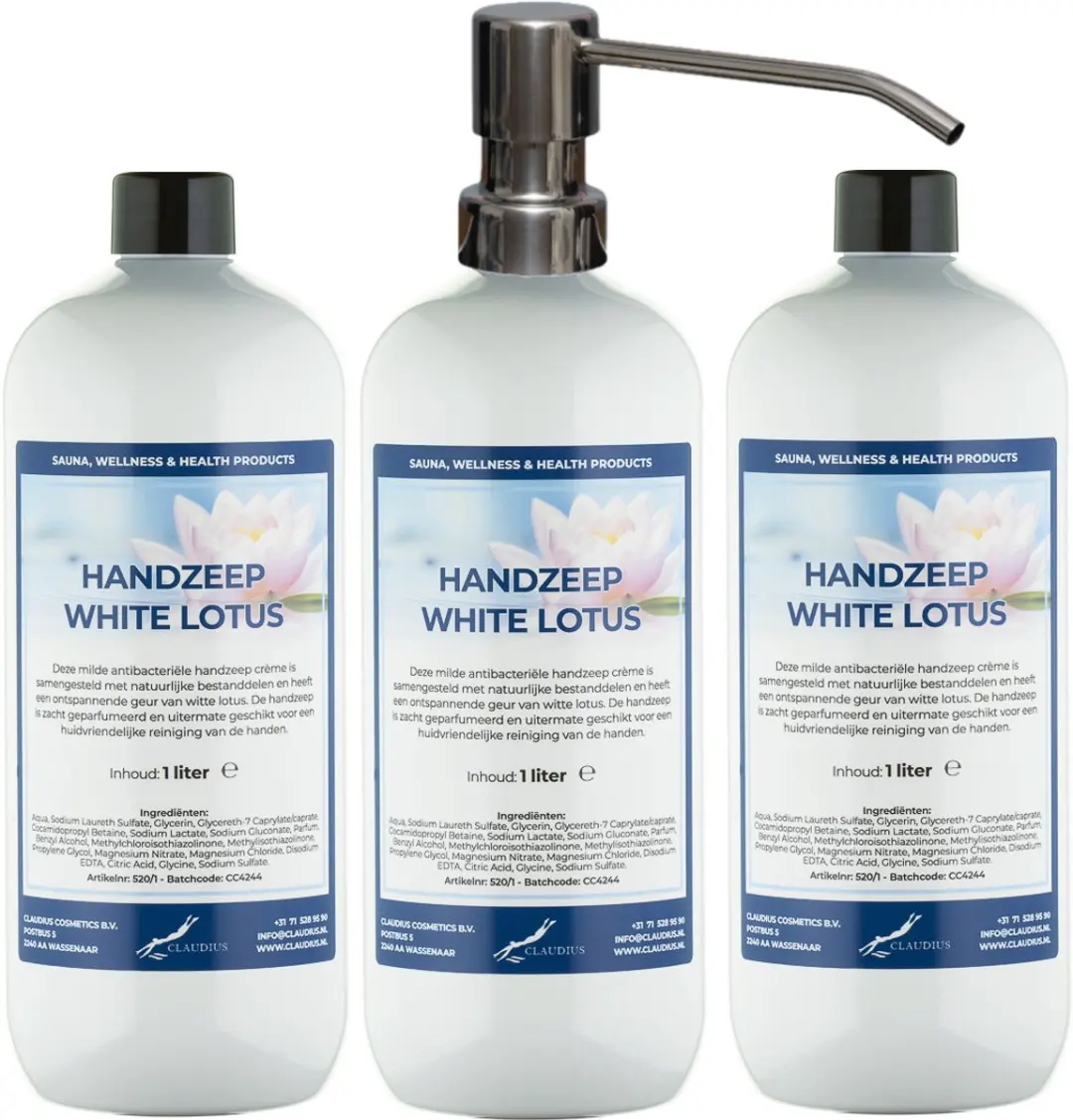 Splashbox Cosmetics Handzeep White Lotus 1L - 3 Stuks - RVS Pomp