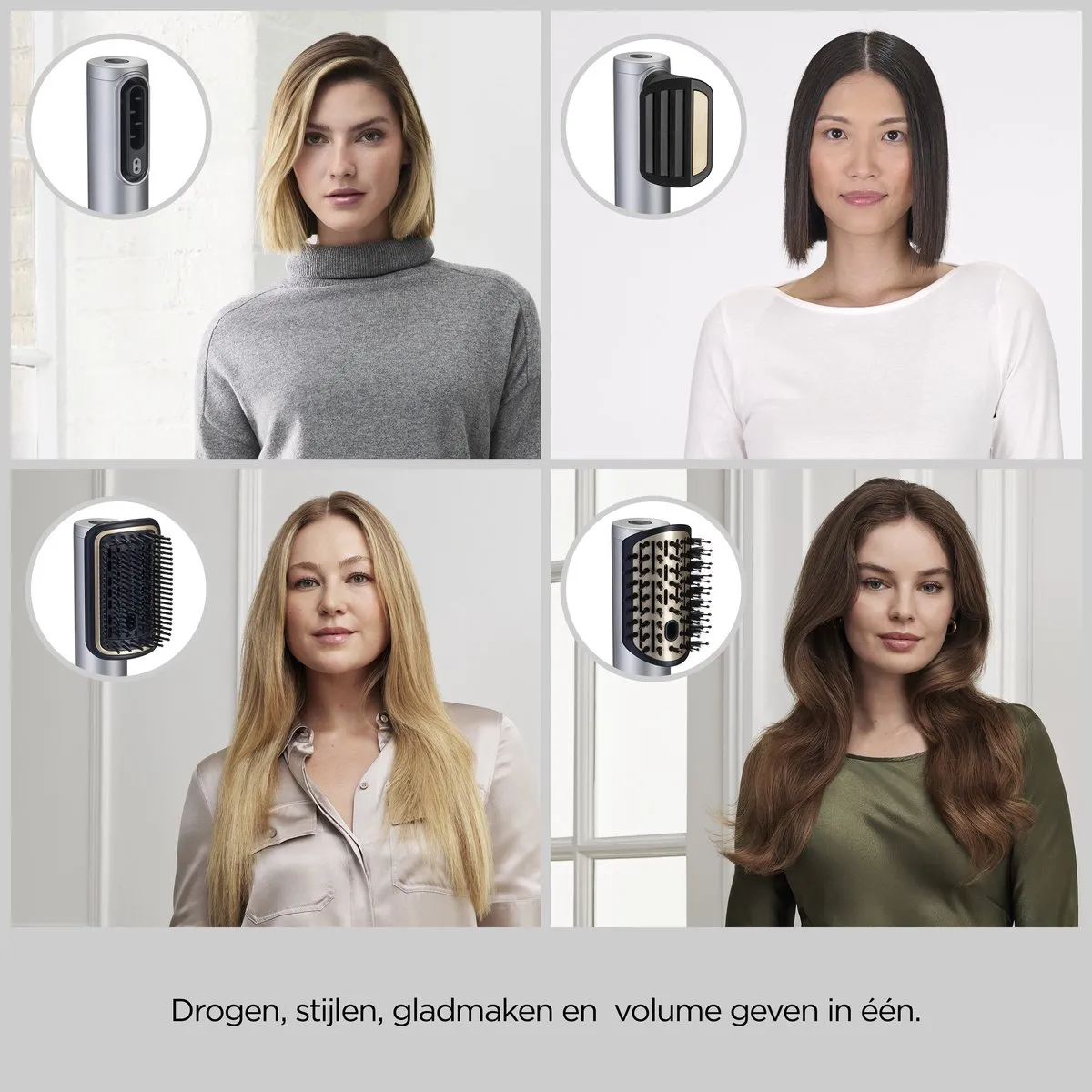 BaByliss 4-in-1 Wet to Dry Air Wand AS6555E Haardroger - 1500W - 3 Opzetstukken - Zilver/Goud