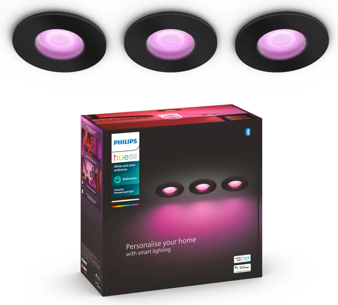 Philips Hue Xamento Inbouwspot 3-pack - Zwart - 9,3 cm