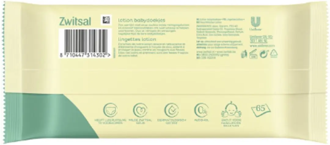 Zwitsal Billendoekjes Lotion 12x65 Stuks - Kleurstofvrij