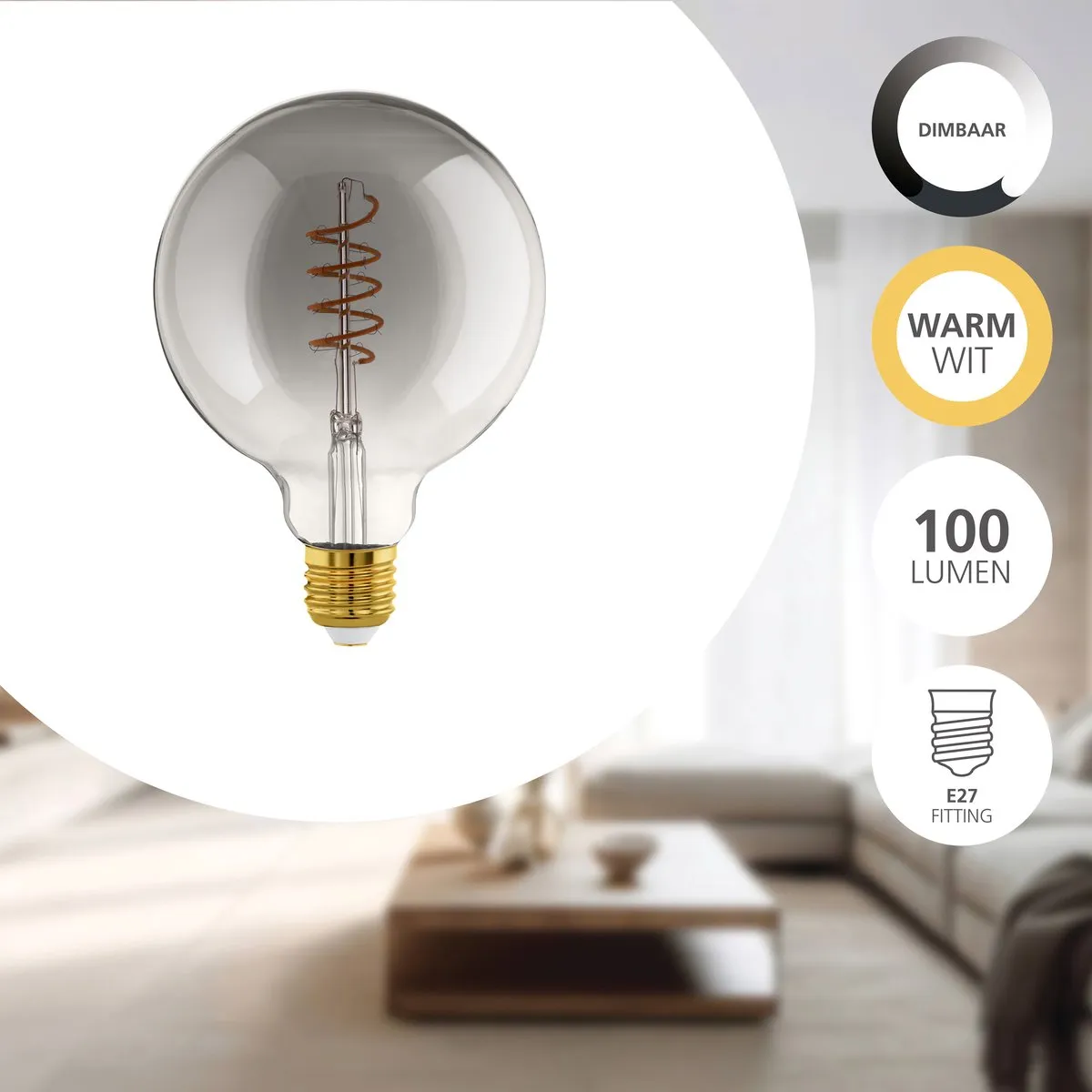 Eglo LED Lamp E27 G125 Rookglas 2000K - Ø12,5cm