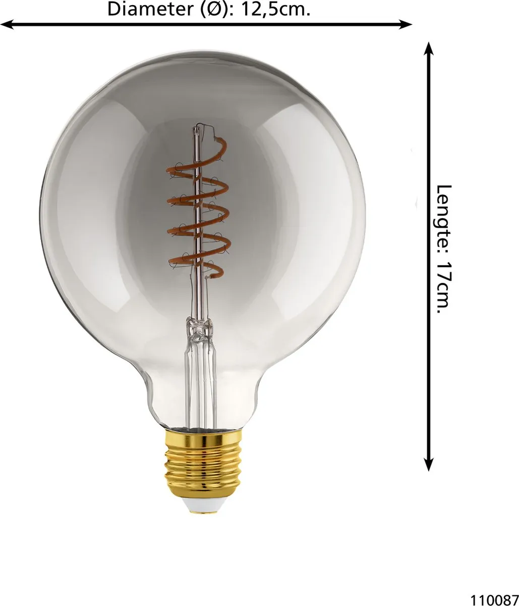 Eglo LED Lamp E27 G125 Rookglas 2000K - Ø12,5cm - afbeelding 6 van 6