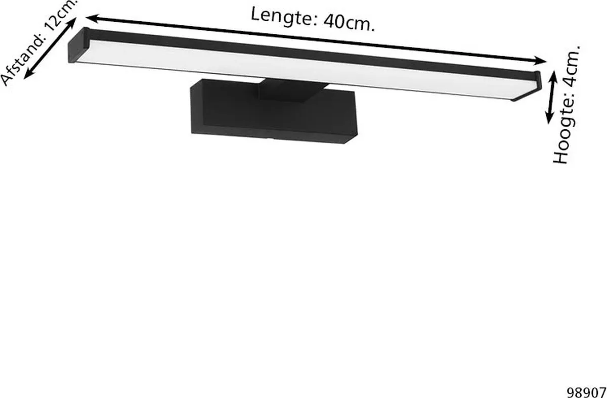 EGLO Pandella 1 Spiegellamp - 40 cm - Zwart/Wit - Badkamer