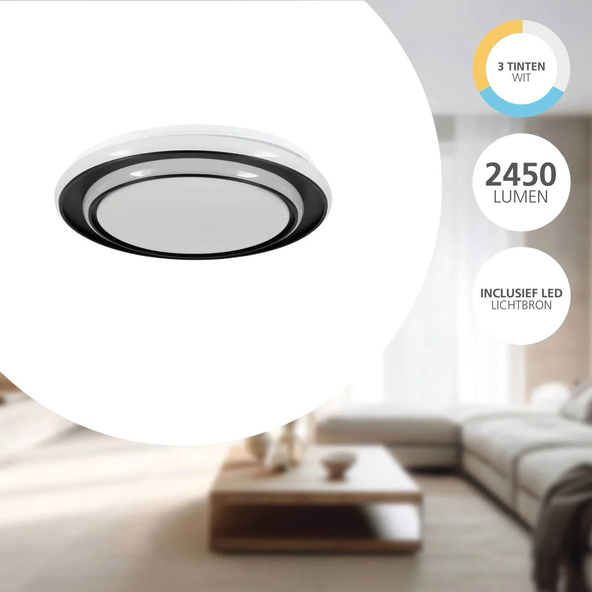 Eglo Moschetta Plafondlamp Ø40cm - Instelbaar wit licht - Zwart/Wit