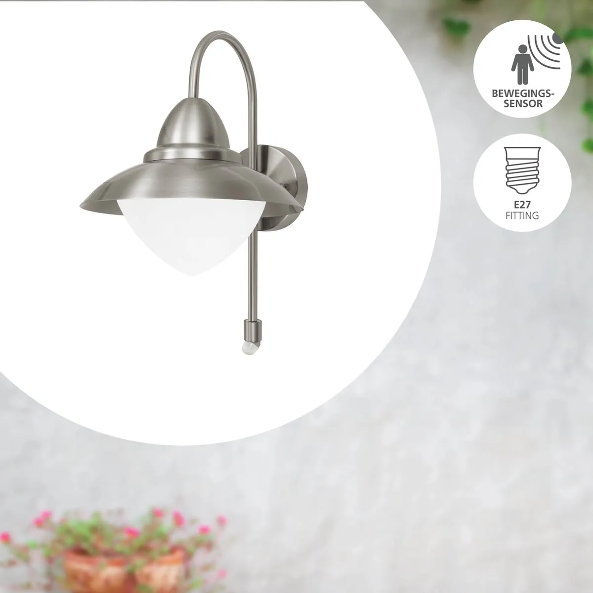 Eglo Sidney Wandlamp Buiten E27 37,5cm - RVS - Bewegingssensor