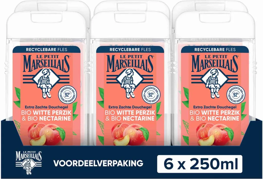 Le Petit Marseillais Douchegel Bio Witte Perzik & Nectarine 6x250ml