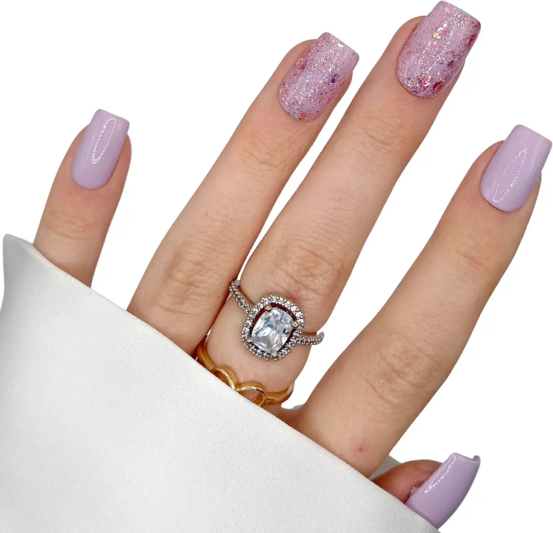 SD Press on Nails B-229 Plaknagels - 20 Stuks - Paarsroze Glitter