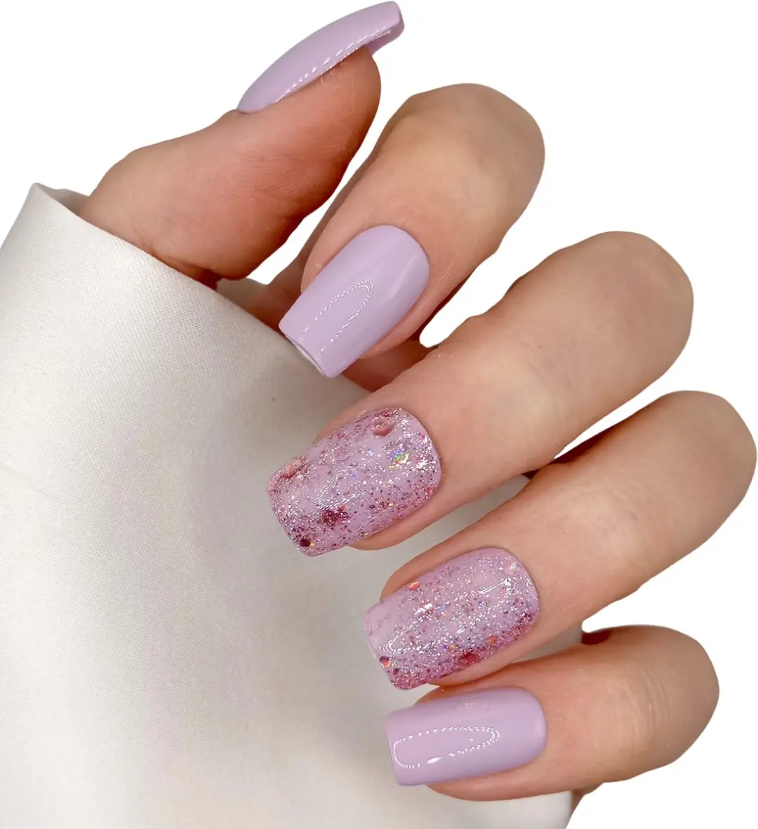SD Press on Nails B-229 Plaknagels - 20 Stuks - Paarsroze Glitter