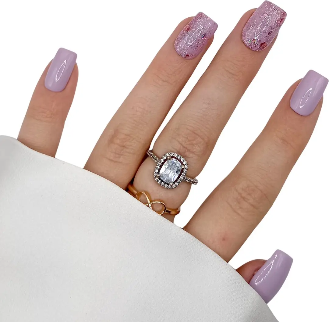 SD Press on Nails B-229 Plaknagels - 20 Stuks - Paarsroze Glitter