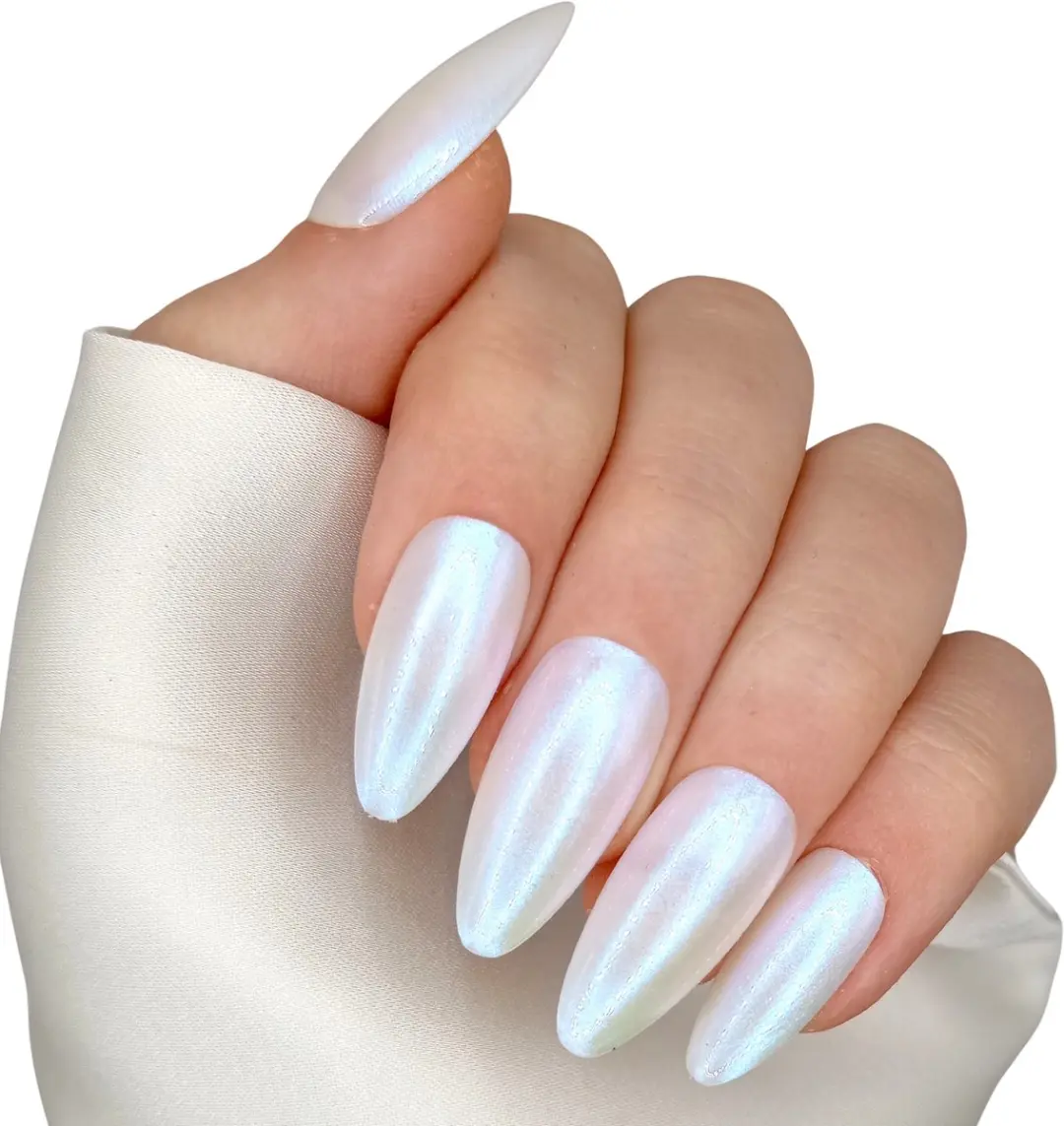 SD Press on Nails B-109 Plaknagels - 20 Stuks - Pearly White Aurora