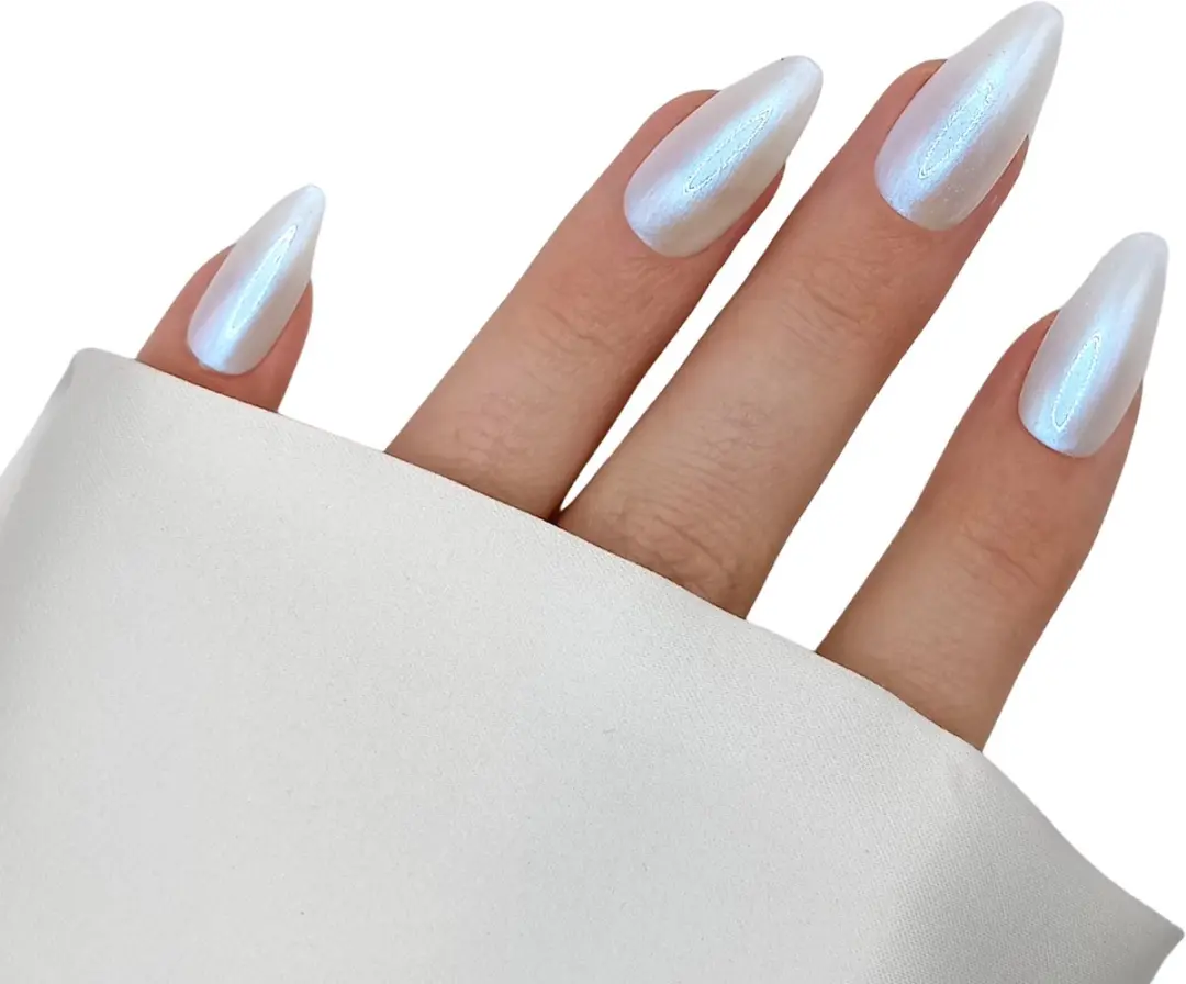 SD Press on Nails B-109 Plaknagels - 20 Stuks - Pearly White Aurora