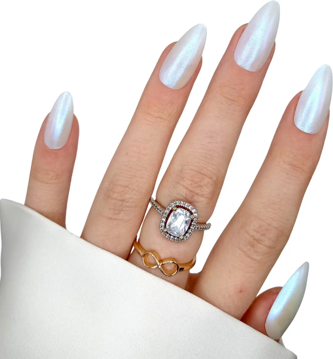 SD Press on Nails B-109 Plaknagels - 20 Stuks - Pearly White Aurora