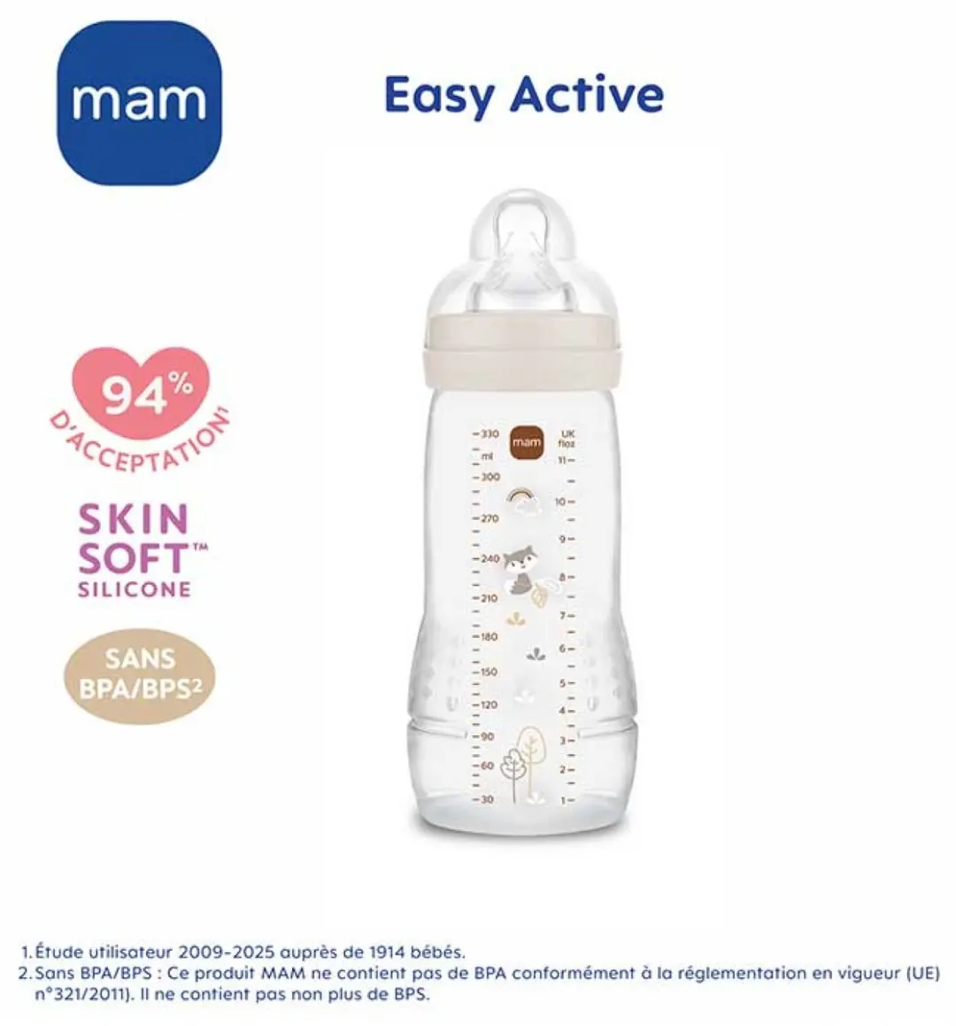 MAM Easy Active Fles 2e Fase 330ml - Zeer Snelle Stroom - Zand
