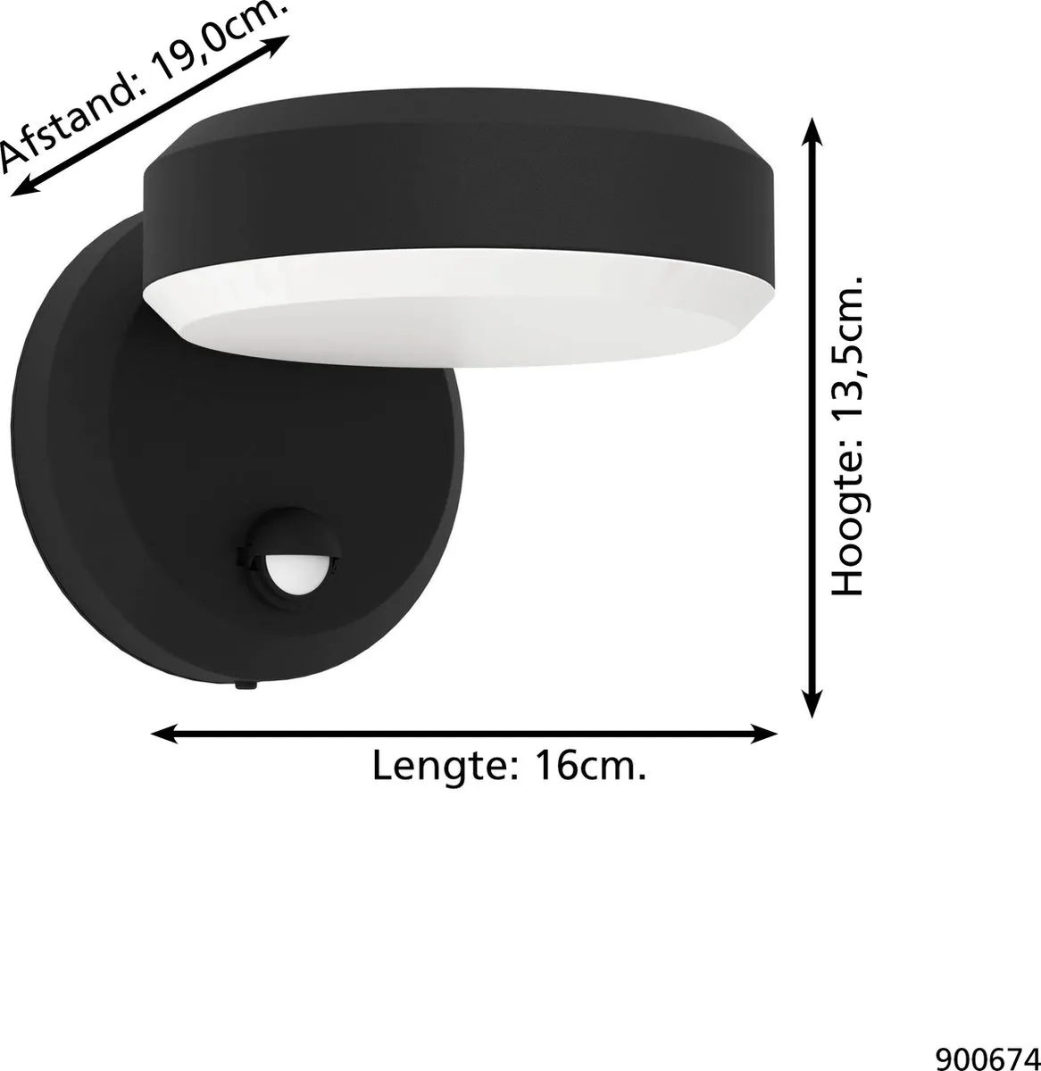 Eglo Fornaci Wandlamp LED 16cm - Zwart/Wit - Bewegingssensor - afbeelding 6 van 6