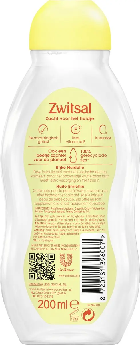 Zwitsal Baby Rijke Huidolie Avocado - 6x200ml