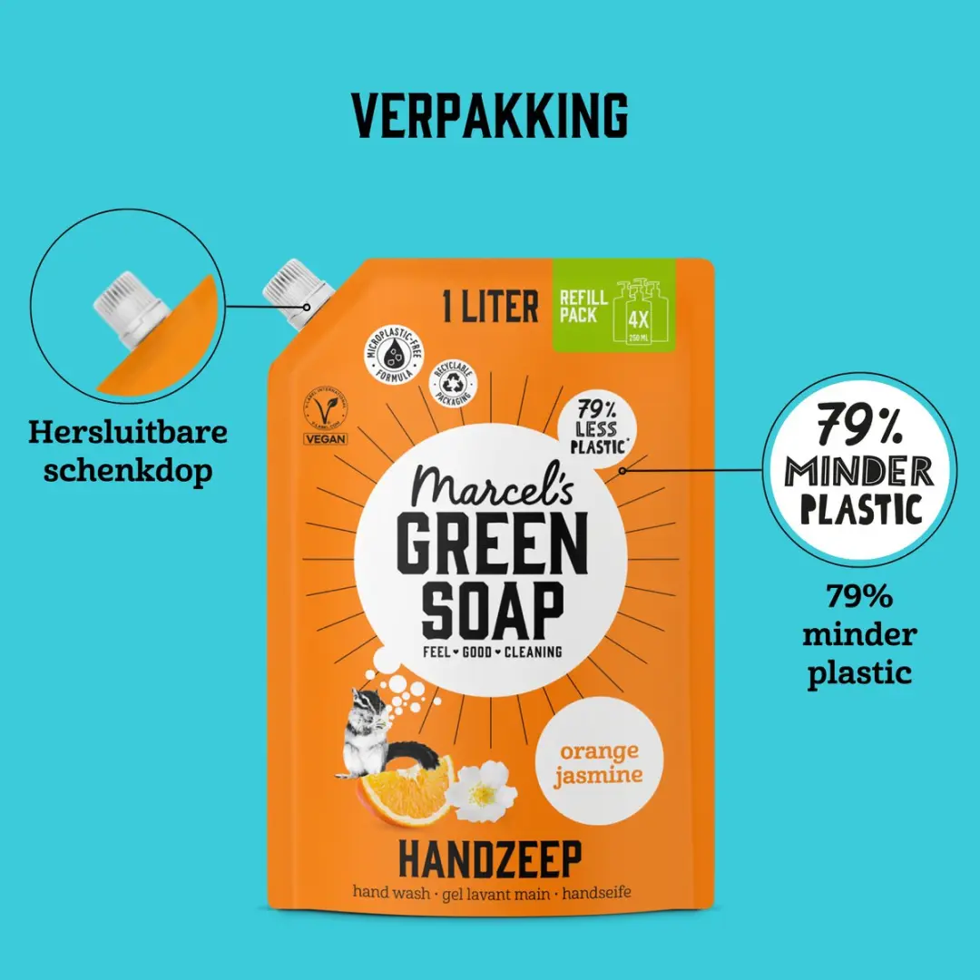 Marcel's Green Soap Handzeep Navulling Sinaasappel & Jasmijn 4x1L
