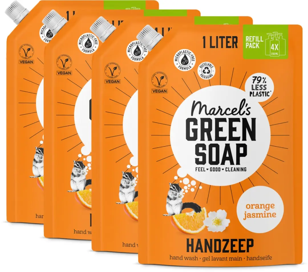Marcel's Green Soap Handzeep Navulling Sinaasappel & Jasmijn 4x1L