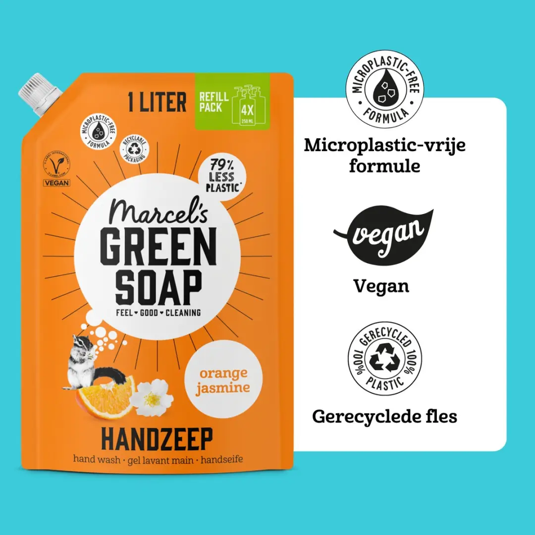 Marcel's Green Soap Handzeep Navulling Sinaasappel & Jasmijn 4x1L