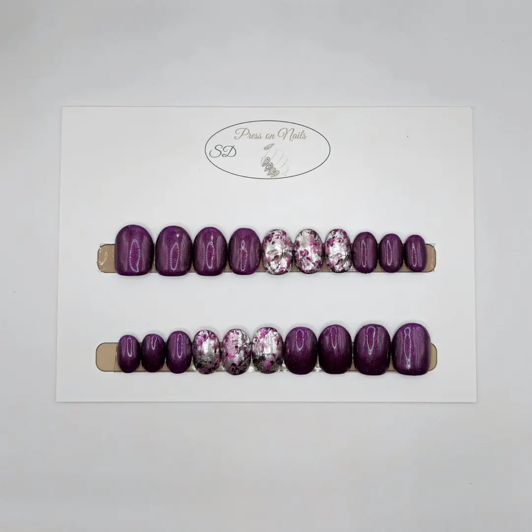 SD Press on Nails B-144 Plaknagels - Donkerpaars Bloemen XS - afbeelding 6 van 6