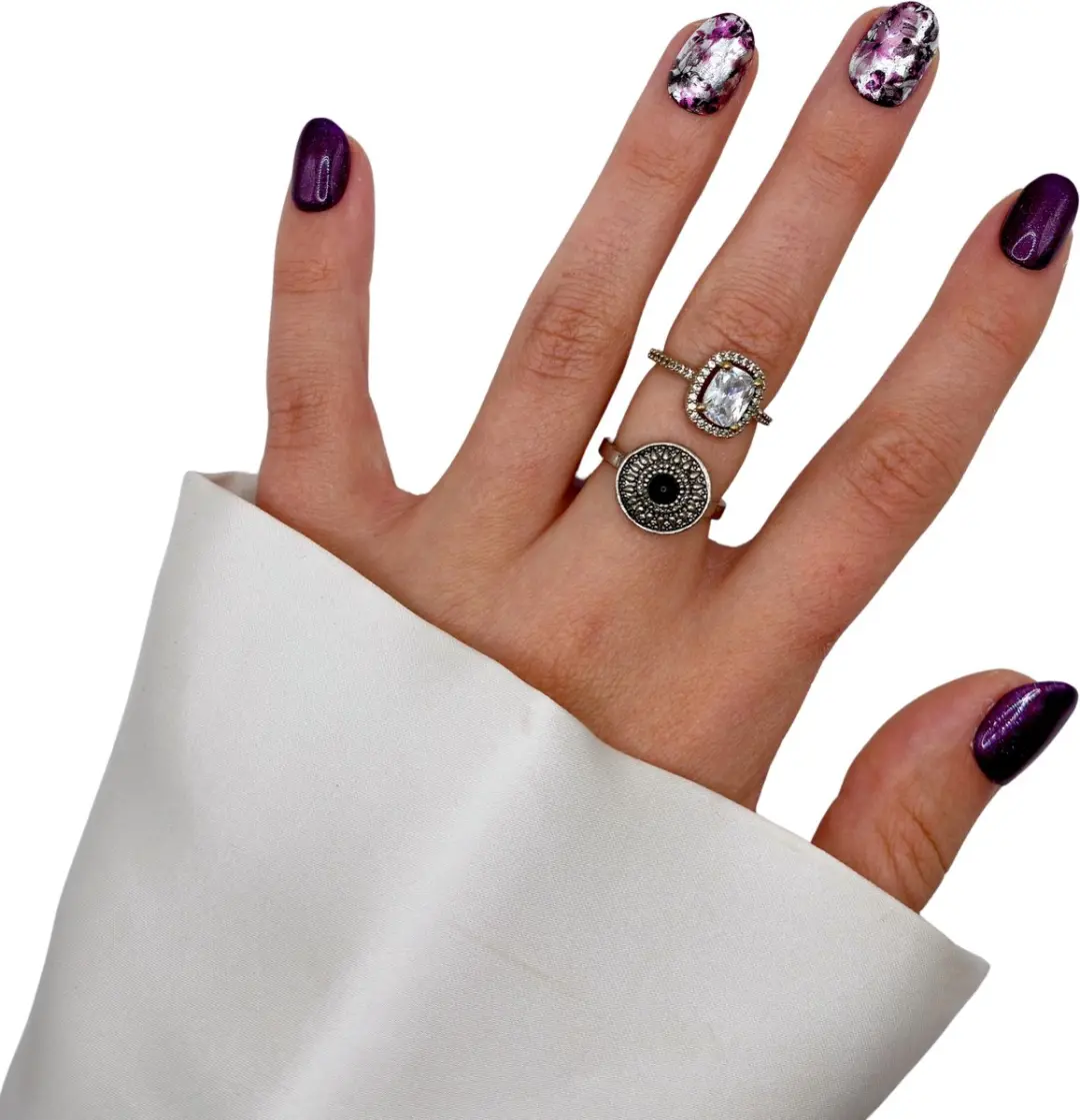 SD Press on Nails B-144 Plaknagels - Donkerpaars Bloemen XS
