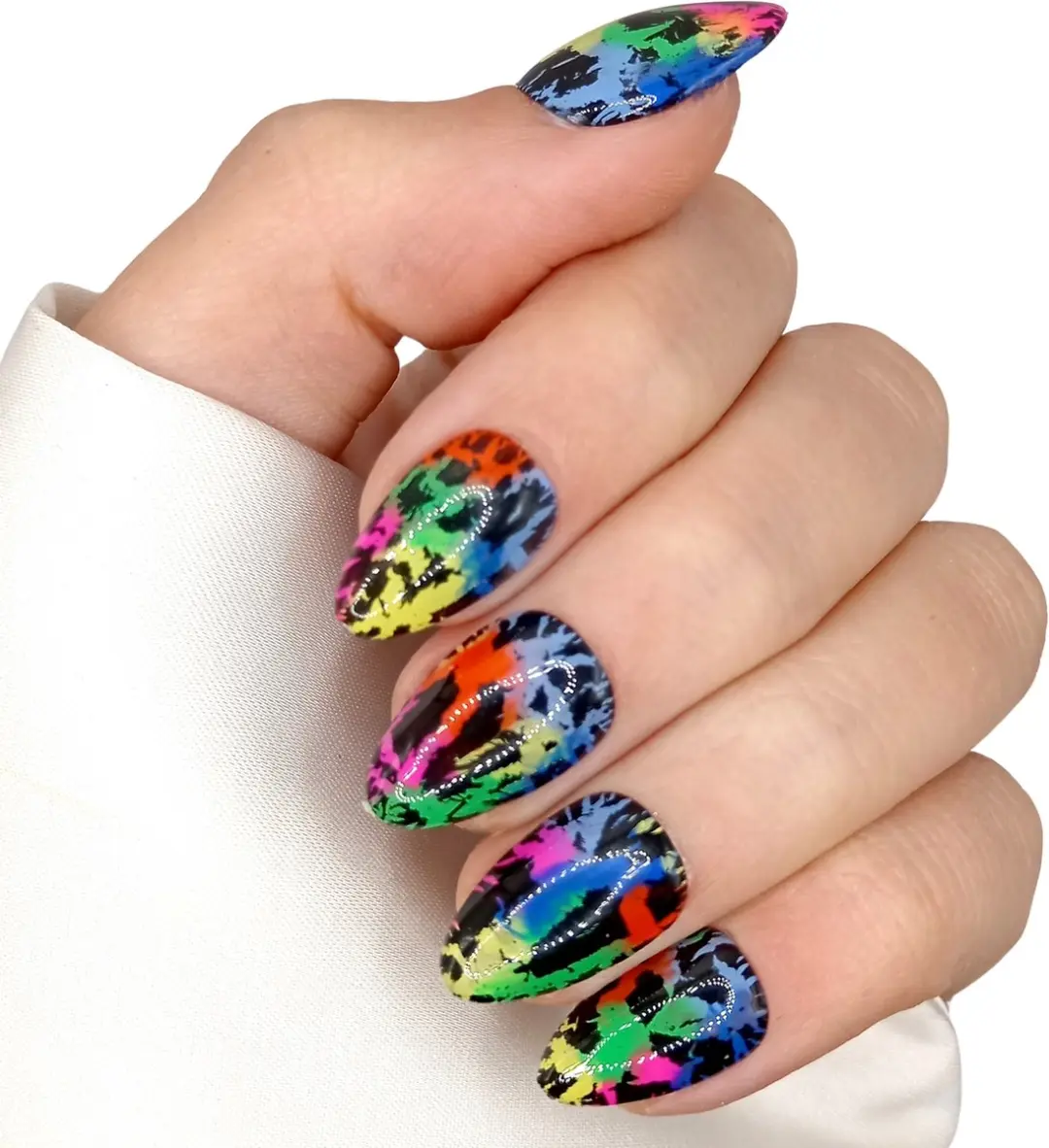 SD Press on Nails No. 26 Shattered Neon XS Stiletto - 20 Stuks