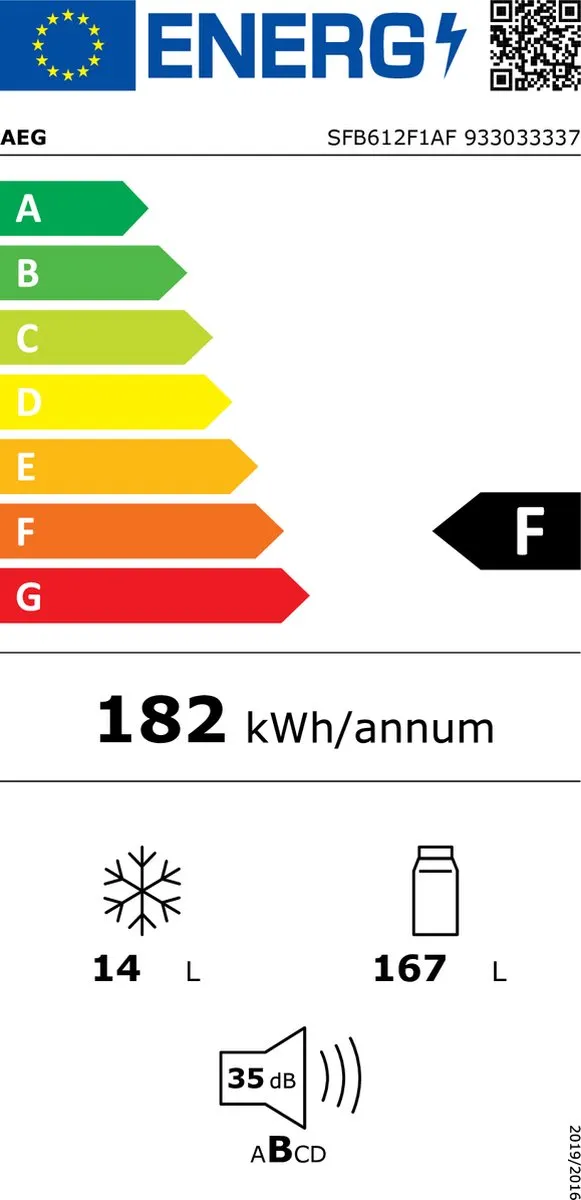 AEG SFB612F1AF Combi-koelkast Inbouw - 181L Wit