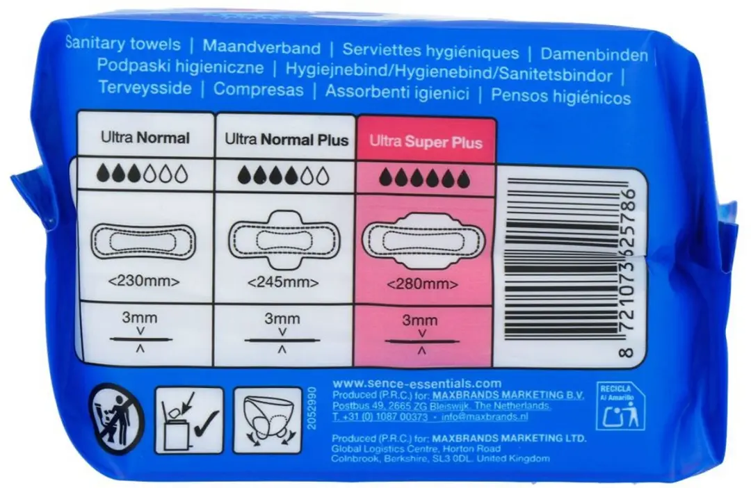 Sence Ultra Super Plus Maandverband - 10 Stuks - Blauw