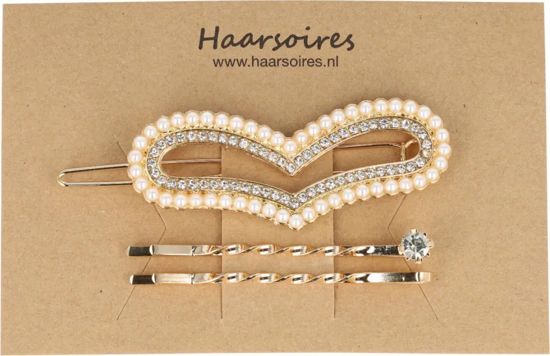Haarsoires Hart Haarspeld 5cm - Goud - 3 Stuks