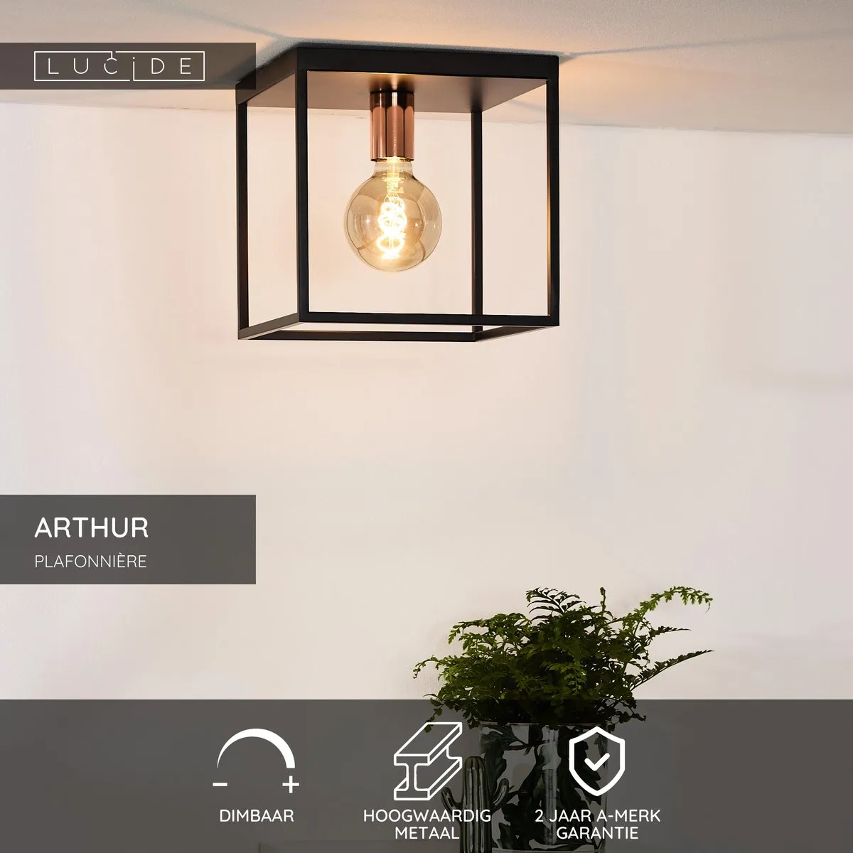 Lucide ARTHUR Plafondlamp E27 - Zwart