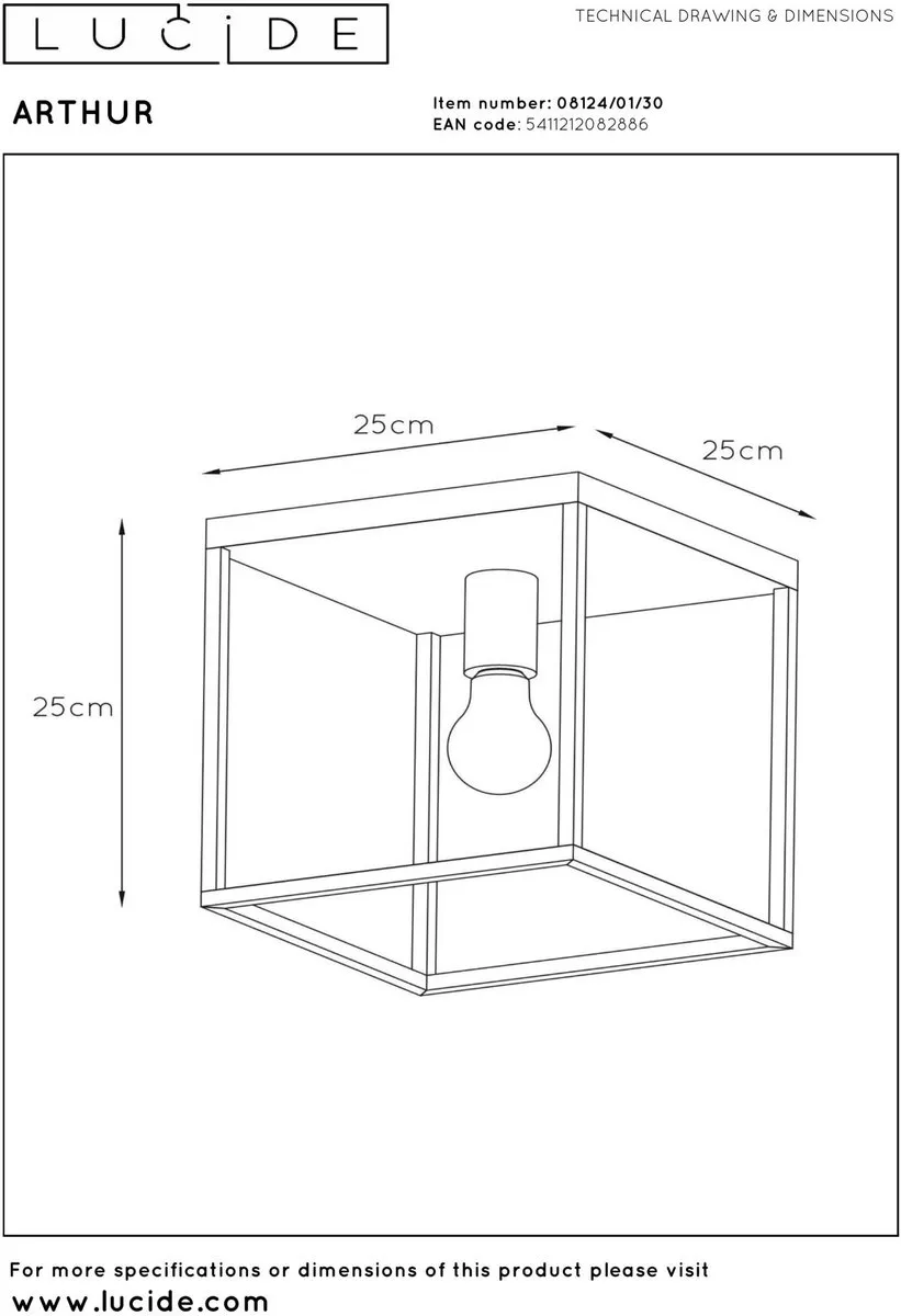 Lucide ARTHUR Plafondlamp E27 - Zwart